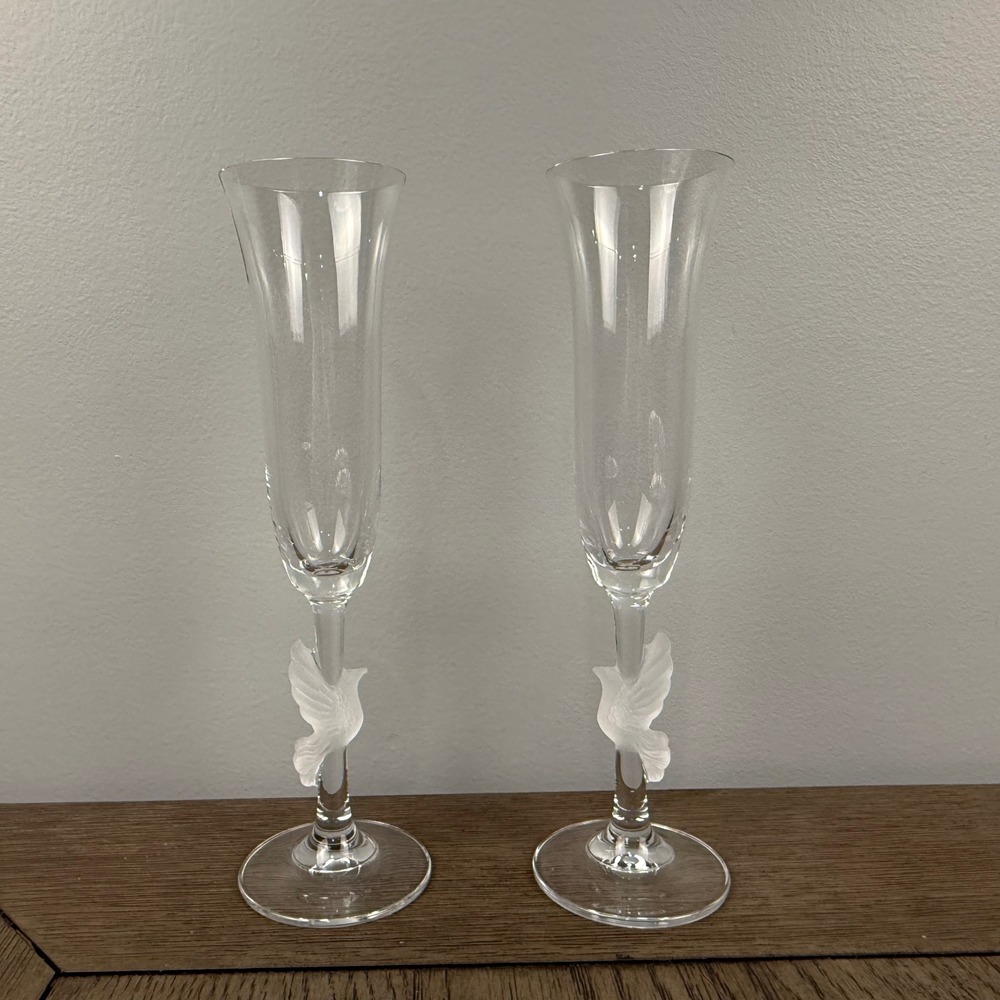 Set of Dove Toasting Flutes by Gorham Amore